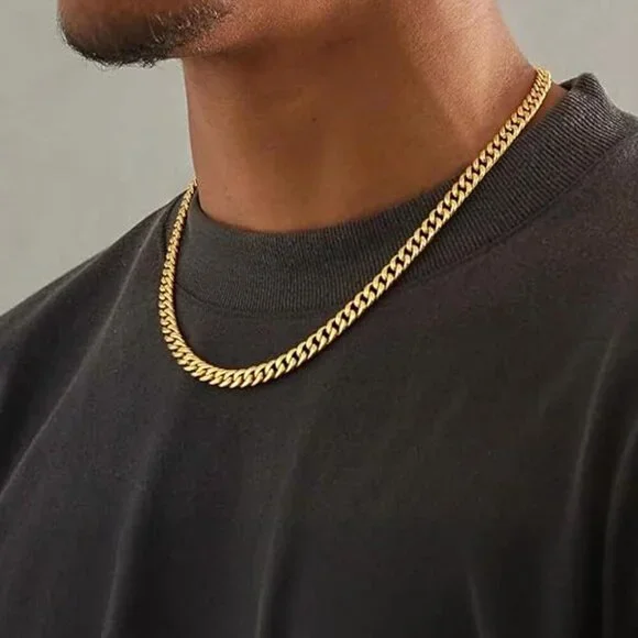 Miami Cuban Link Chain Necklace for Men Stainless Gold-6mm Plated Hip Hop - Picture 5 of 6